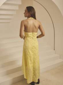 Aralina 女式无袖刺绣扇形下摆露背连衣裙，优雅气质