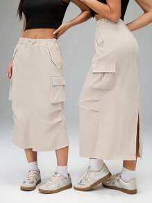 SHEIN Tall 女士休闲前系宽腰带简约清凉感抗皱速干工装裙，适合度假