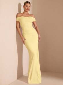 SHEIN BAE Váy đuôi cá dài trễ vai lệch vai màu hồng nhạt cho kỳ nghỉ hè trên bãi biển, thích hợp cho hẹn hò hàng ngày, đi chơi đêm, hộp đêm, tiệc tùng, tụ tập, tiệc cocktail, tiệc hồ bơi, váy mùa tựu trường, váy mùa tựu trường, váy ngày lễ, váy lễ hội âm nhạc, váy lễ hội nhạc đồng quê, váy hòa nhạc - Màu vàng - Xem 3