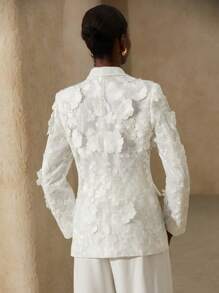 Aveloria Rosie Elegant Romantic Flower Embellished Long Sleeve Button Front Cardigan Jacket With Pockets For Women