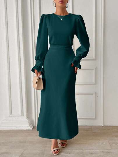 EURMUSE Frenchy Frill Sleeve Maxi Dress With Lining