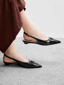 CUCCOO BIZCHIC New Square Buckle Pointed Toe Low Heel Flats, Casual Personalized Comfortable Slip-On Loafers, Suitable For Work And Commute For Christmas - Black - View 4