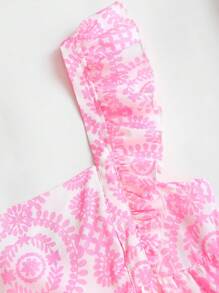 Sweetra Áo cánh tay bo eo cổ vuông cổ điển dành cho nữ, áo sơ mi ngày lễ mùa hè giản dị thời trang - Hồng - Xem 5