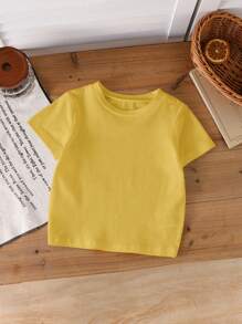 SHEIN Young Boy Yellow Crew Neck Short Sleeve Casual T-Shirt Kids Yellow T-Shirt - Yellow - View 2