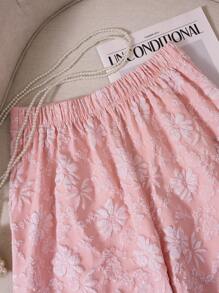 SHEIN LUNE Quần short Jacquard thanh lịch cho nữ đi làm/đi chơi, mùa hè - Hồng - Xem 3