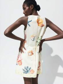 Maija Váy mùa hè không tay ngắn, thắt eo, họa tiết in đại dương thoải mái, giản dị cho nữ, thích hợp đi biển, ngày lễ, lễ hội âm nhạc, phong cách Bohemian - Nhiều màu - Xem 2