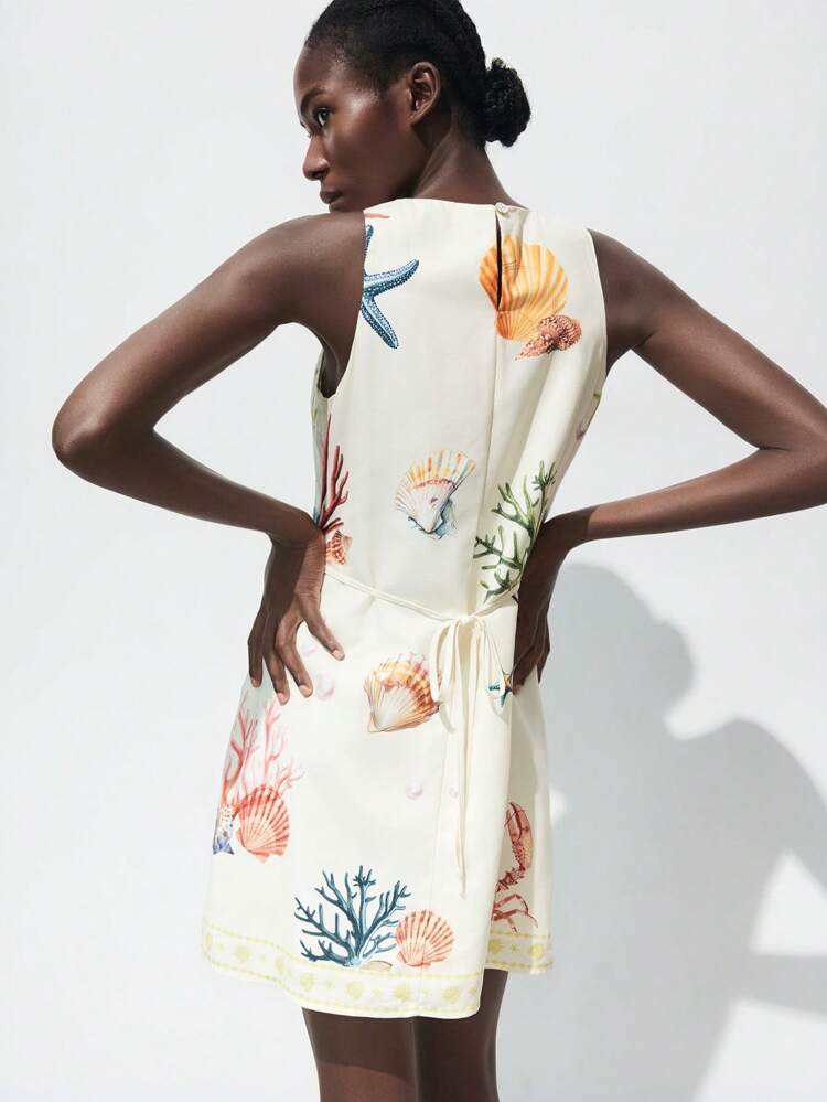 SHEIN Maija MAIJA Summer Beach Floral Smocked Ruffle Sleeveless Mini Dress