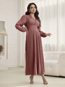 Modelyn Váy chữ A xếp ly tay bồng thanh lịch cho nữ - Bụi hồng - Xem 7