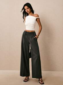 Poéselle Women Casual Versatile Solid Color Wide Leg Pants, High Waisted Pants, Palazzo Pants, Women Dress Pants, Petite Wide Leg Pants
