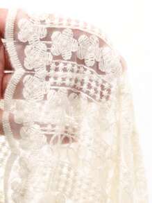 Dazy Plus V领蕾丝半透明套头衫，夏季度假风格 - 杏色 - 查看 8