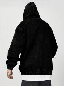 Manfinity EMRG Men's Black Washed Denim Hooded Jacket With Embroidered Design And Zipper Details