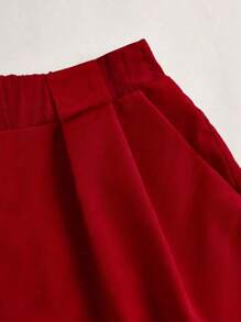 SHEIN LUNE Plus Size Women's Loose Fit Distinctive Wide Waistband Shorts - Burgundy - View 5