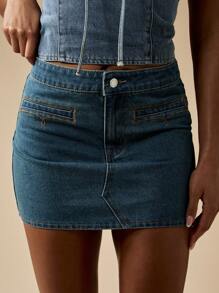 MISSGUIDED Western Style Mini Denim Skirt With Smocked Bodice Ruffle Straps Summer Festival Fashion Juniors High Waisted Above Knee Mini Skirt - Medium Wash - View 4