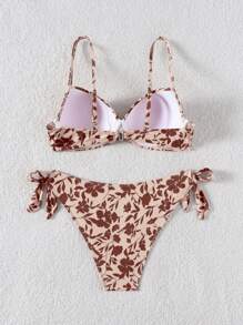 Swim Vcay Conjunto de bikini de 2 piezas con copa con aro moldeada y estampado sexy aleatorio para dama. Apto para playa, resort, fiesta en la piscina y crucero, ideal para el verano