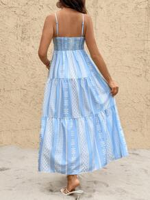 SHEIN 孕妇几何印花荷叶边下摆度假吊带连衣裙