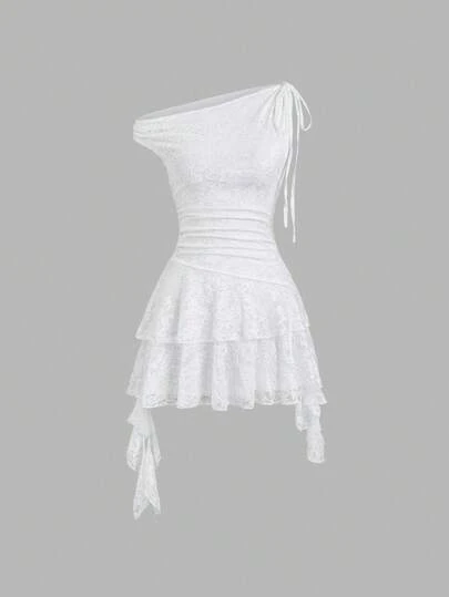 Sweetra Ny asymmetrisk spetsklänning för kvinnor