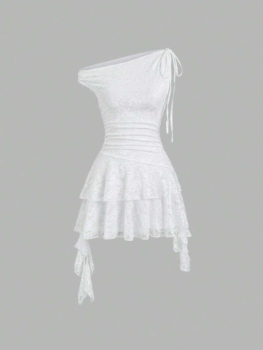 Sweetra New Asymmetric Lace Design Dress For Women