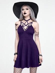 ROMWE Gothic Style Solid Color Sexy Women's Mini Dress, Summer - Purple - View 4
