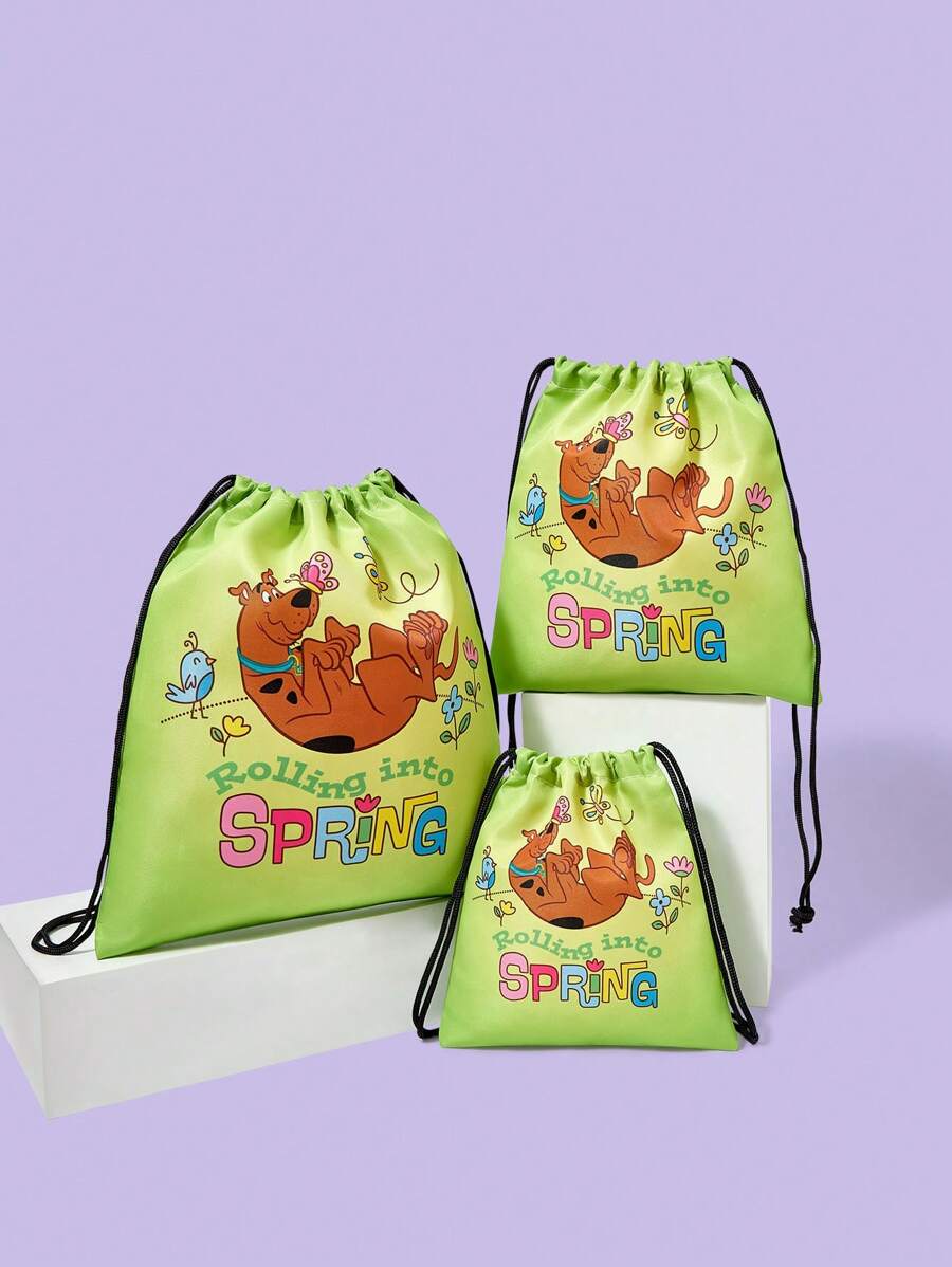 SCOOBY-DOO X SHEIN Cartoon Letter Pattern Drawstring Closure Travel Storage Bag, Multi-Size - Multicolor - View 1