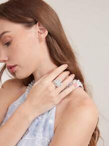 MOTF PREMIUM ANILLO ABIERTO ELEGANTE CON ESTAMPADO FLORAL EN 3D - Plateado - Ver 6