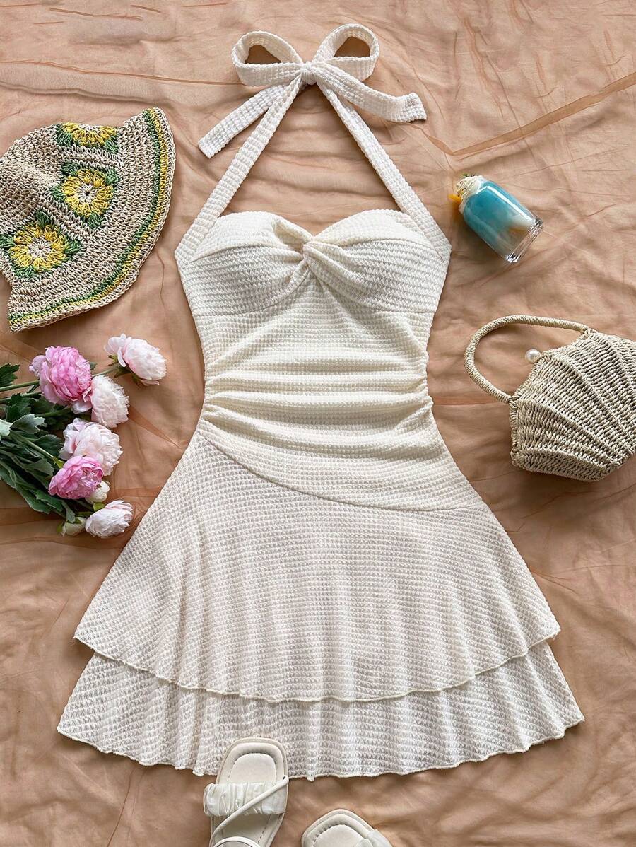 Soleia Váy ngắn thắt nơ phía trước dệt kim họa tiết dành cho nữ, thích hợp cho mùa trở lại trường, mùa cưới, trà chiều, tiệc tùng, bãi biển, kỳ nghỉ xuân hè, du ngoạn, phố thời trang, lễ hội âm nhạc, kỳ nghỉ Boho - trắng - Xem 1