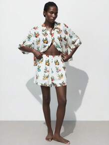 Maija Damen Muschel Muster Shorts mit elastischem Bund und weitem Bein - Grün - Übersicht 3