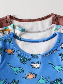 6 Stücke/Set Jungen Schlafanzug: Cartoon Galaxie & Ozean Tier Muster eng anliegendes T-Shirt und Shorts Set, Kleinkind - Verschiedenfarbig - Übersicht 3