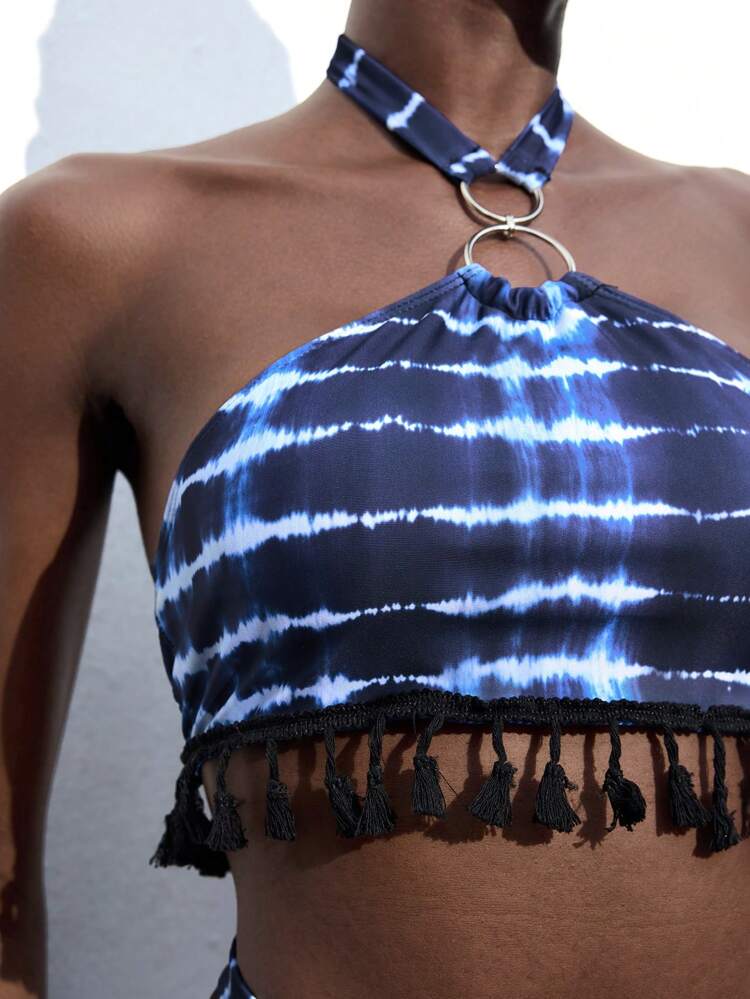 SHEIN Maija Women's Batik Print Swimsuit Set, Suitable For Beach & Holiday