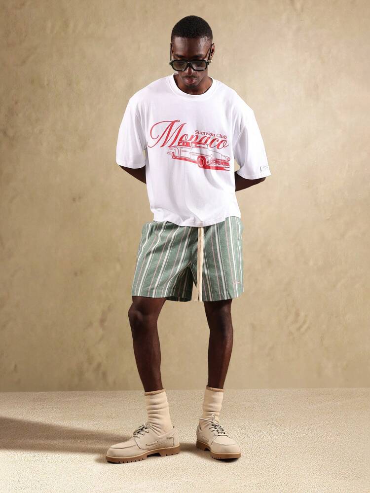 SUMWON Casual Striped Summer Pull On Shorts Drawstring Vacation Resort Lounge Beach Bottoms