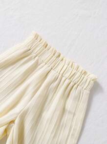 SHEIN Genkimix Kids 3pcs/Set Young GirlCasual Striped Textured Woven Double Layer Ruffle Camisole & Elastic Waist Ruffle Hem Shorts, Available In Beige, Green And Purple, Suitable For 4-7 Years Old Outdoor Sports & Casual Wear Summer Two Piece Set For Girls Girls Coord Sets Girl Short Sets With Tank Top Toddler Girl Summer Outfits Kids Summer Two Piece Set Summer Holiday