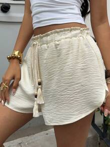 Sunnyshic Shorts donna con vita annodata, orlo arricciato e gamba ampia, tinta unita