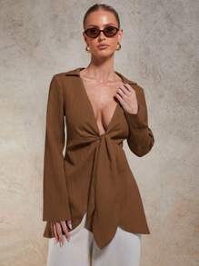 COSMINA Camicia da donna con laccio, di colore solido, casual per le vacanze