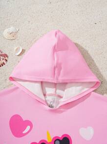 BABY SHARK X SHEIN 女婴夏季假日可爱鲨鱼图案连帽沙滩装