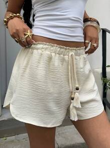 Sunnyshic Shorts donna con vita annodata, orlo arricciato e gamba ampia, tinta unita