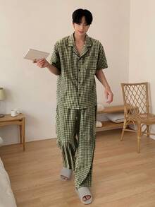 DAZY Printed Embroidered Shirt Men Summer Loungewear Set Pajama - Brown - View 2