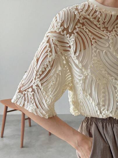 FRIFUL Blusa ligera y transparente de cuello redondo informal para mujer, de verano