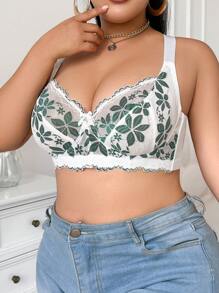 SHEIN 1pc Plus Size Lace Patchwork Underwire Lingerie Bra, Lift