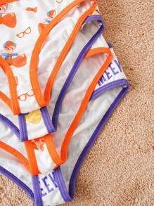 Blippi X SHEIN 4 pièces de jeune fille Sous-vêtements de culotte sans couture avec motifs de lettres et de dessins animés