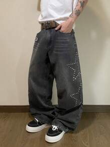 Manfinity Hypemode Men's Casual Fashion Daily Wide Leg Straight Fit Jeans