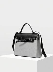 MOTF PREMIUM PU皮革孔眼手提包 - 黑與白 - 查看 2