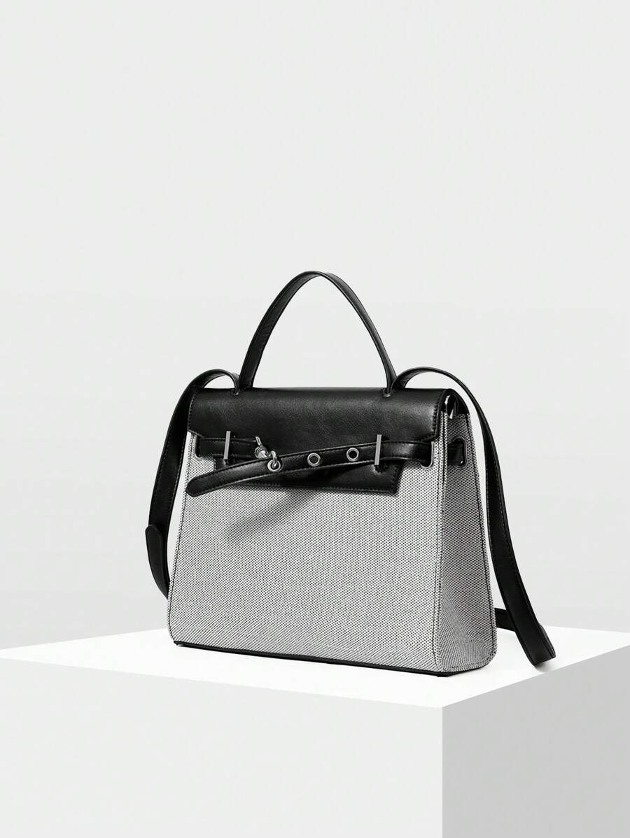 MOTF PREMIUM PU皮革孔眼手提包 - 黑與白 - 查看 2