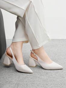 CUCCOO BIZCHIC Women's Fashion Light Pink Open Back Pointed Toe Mid-Heel Pumps, Classic Minimalist Suitable For Commute, Dating, Party, Holiday, Wedding