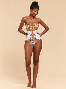Travachic Costume da bagno intero da donna dal design retrò con scollo ad altalena, adatto per vacanze e spiaggia