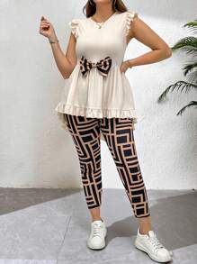 SHEIN Essnce Completo taglia comoda da donna, completo con fiocco, completo carino, completo con fiocco per uscire estivo, top carini e set di due pezzi da donna per vacanza estiva