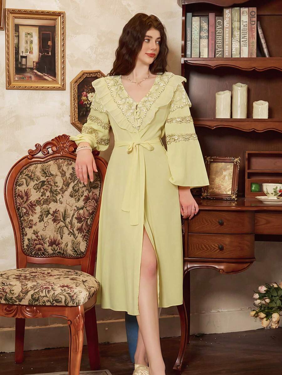 Côtesoire 复古宫廷风格优雅女士长袍 - 黃色 - 查看 1