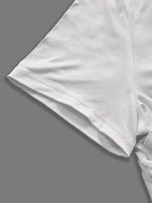 Women's Solid Color Round Neck Short Sleeve Ruffled Hem Fashion T-Shirt, Summer - White - View 5