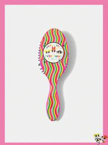 THE POWERPUFF GIRLS X SHEIN 1 pieza Cepillo de pelo con cojín de aire con estampado lindo, para uso en seco y húmedo, hecho de material ABS antiestático, cepillo de masaje de burbujas con patrones de flor ondulada de arcoíris, burbujas y ranúnculo, regalo perfecto para niños o amigos - Multicolor - Ver 1