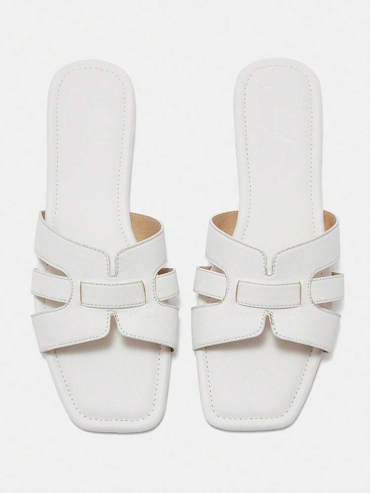 CUCCOO CURVES Wide-Width White Open Toe Flat Slide Sandals, Summer Holiday Beach Slippers