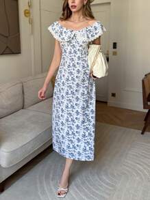 SHEIN Unity Ditsy Floral清新甜美法式浪漫蕾丝女装连衣裙女士夏季连衣裙沙滩度假装 - 彩色 - 查看 4