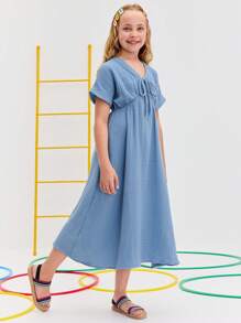 Leap Crew Leap Crew Vestito casual con scollo tondo, senza maniche, con tasche, decorato, stile minimalista, adatto a ragazze adolescenti - Blu - Visualizzare 1